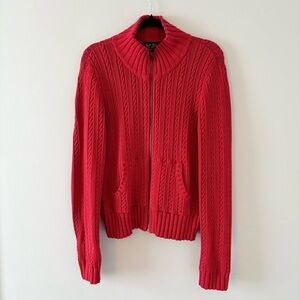 Polo Jeans Ralph Lauren Cable Knit Sweater Full-Zip Zip-Up Jacket Thick Knit Red